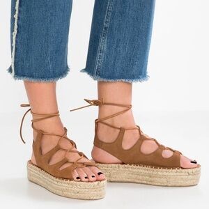 ALOHAS Suede Lace-Up Espadrille Platform Gladiator Sandals – Tan, Size 39 (US 8)